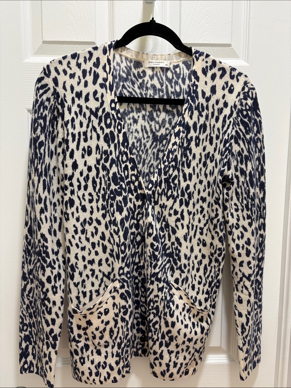 Equipment Cashmere-Print Cardigan in Cream and Navy